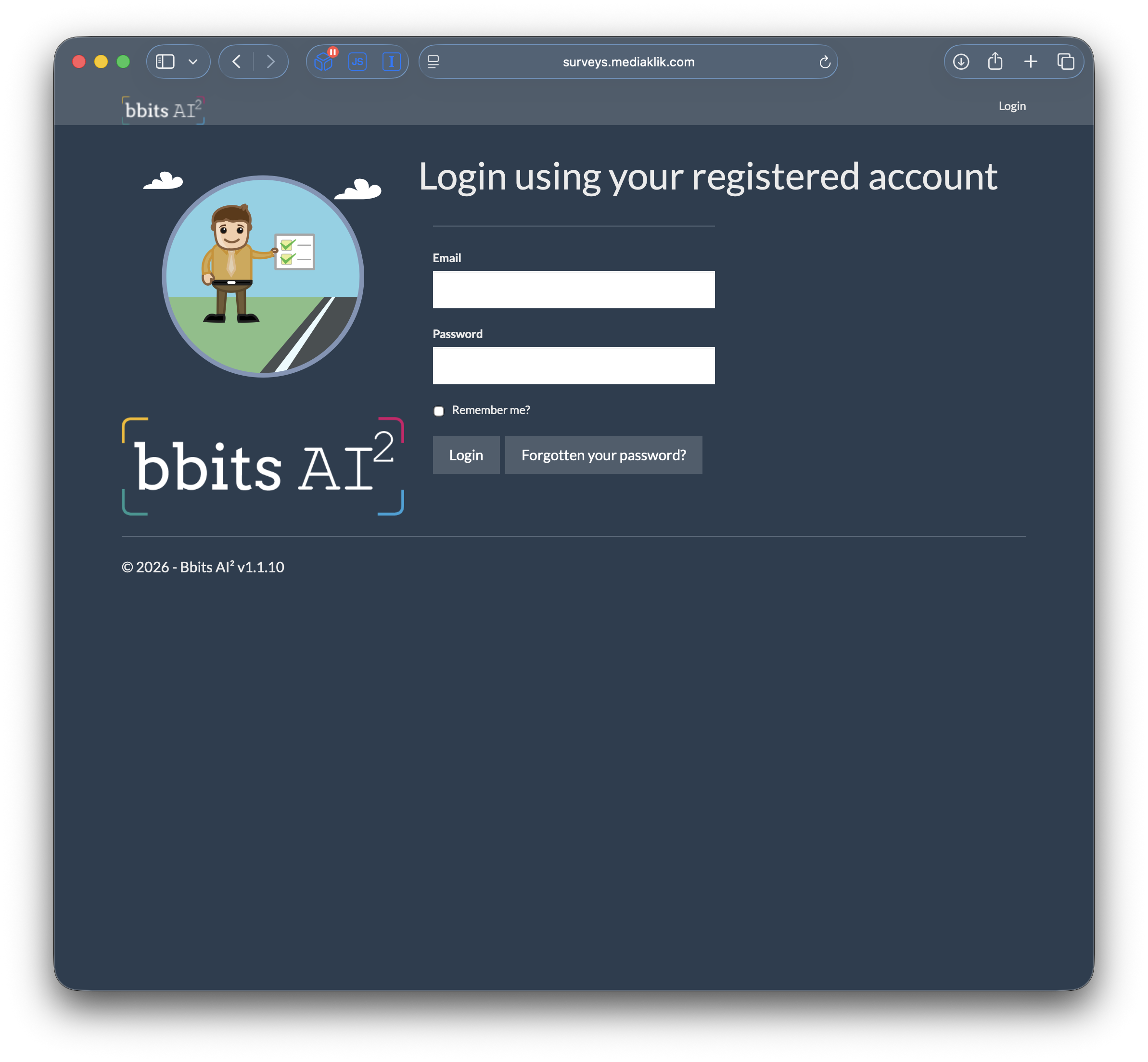 bbits AI² administration panel sign-in screen