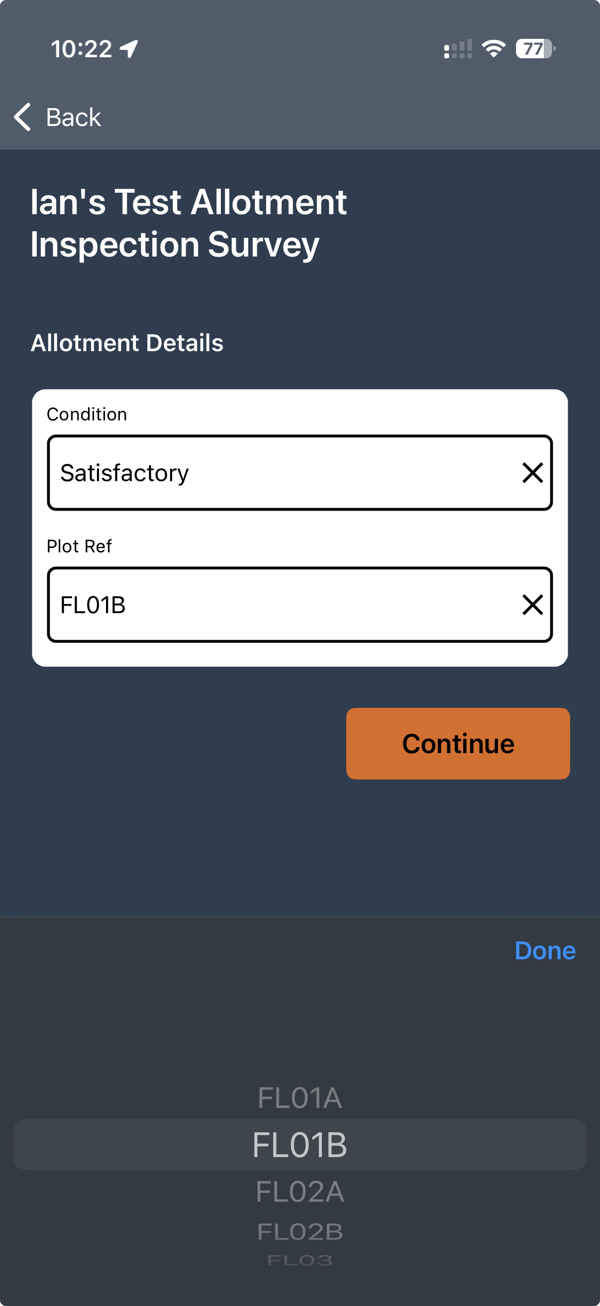 Plot reference and condition selection screen