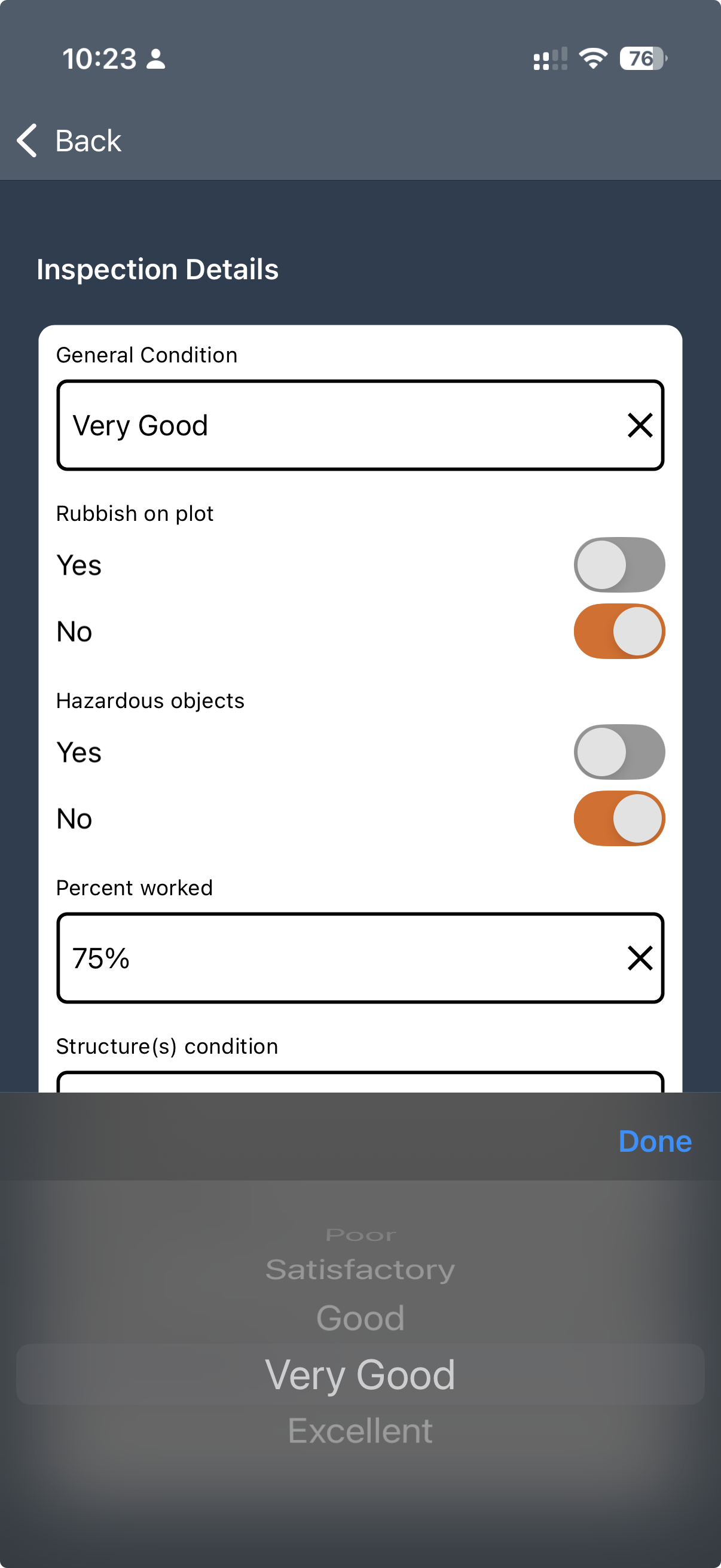 General condition selection in the app
